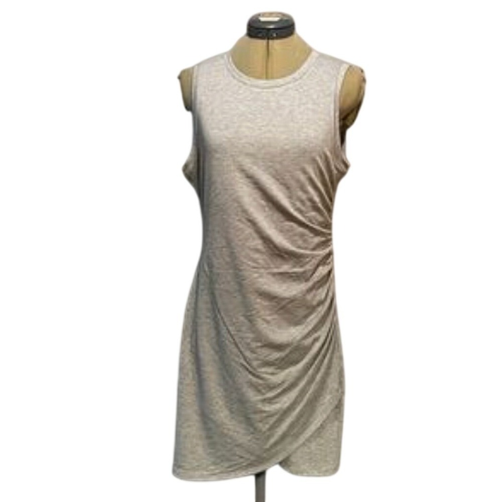 Nine West Heather Grey Ruched Side Tulip Hem Sleeveless Knit Dress Large Casual